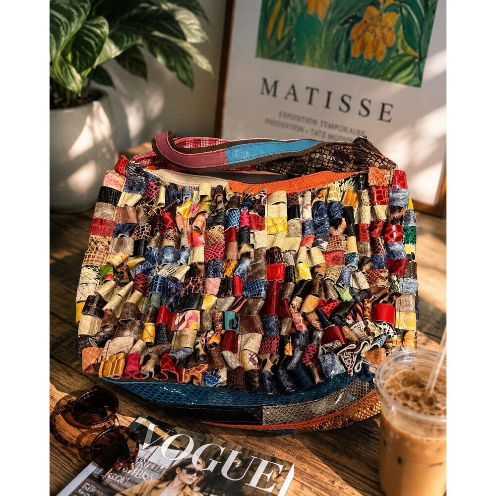 Purse Leather Patchwork Vera Pelle MultiColor Handbag Boho Chic Artsy Moto Vtg